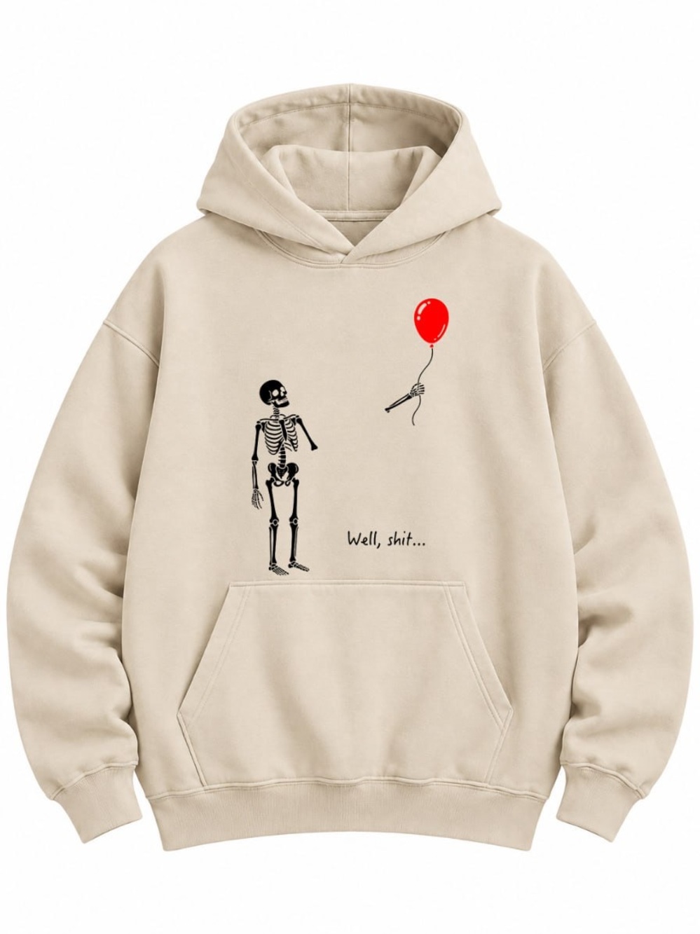 Sand Graphic Hoodie Sweatshirt with Skeleton & Red Balloon